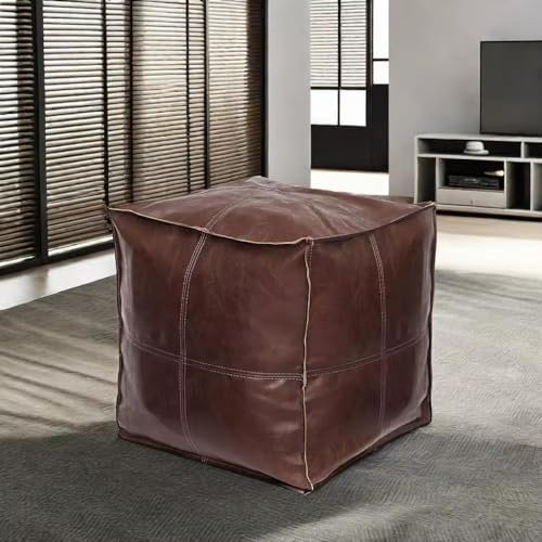 Louis Donné Ungefüllt Fußhocker PU-Kunstleder Fuẞstütze Langlebig Quadrat Sitzpuff Pouf Hocker Ohne Füllung für Aufbewahrung von Extra-Kleidung Heimorganisator 45x45x45cm (Dunkelbraun)