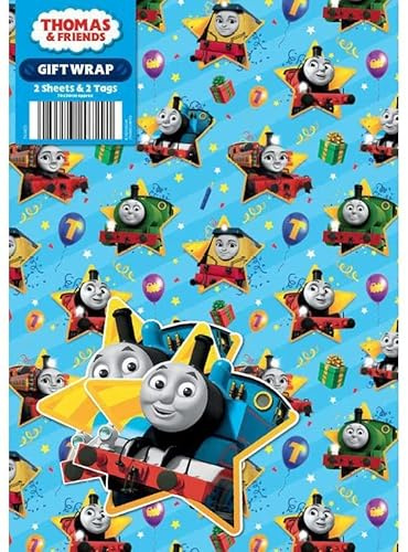 Thomas & Friends Geschenkpapier, 4 Bögen, 4 Etiketten, Blattgröße: 70 x 50 cm, offizielles Produkt, verantwortungsvoll bezogen