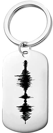Lieson Car Keyrings for Women Men, Stainless Steel Keychain for Men Personalised Dog Tag Engraved Heartbeat Personalised Keyring Silver