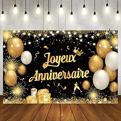Yontree Banderole Joyeux Anniversaire - Or 1.1 x 1.8m Bannière pour Fête d'Anniversaire