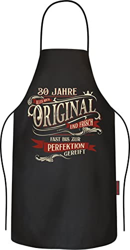 RAHMENLOS Grillschürze Kochschürze Küchenschürze als Geschenk zum 30. Geburtstag aus reiner Baumwolle