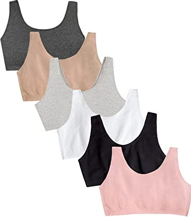 Fruit of the Loom Damen Tank-Stil, Vorteilspack Sport-BH, Blickdicht, Sand/Weiß/Heather Grey/Schwarz/Blush/Anthrazit, 85 (6er Pack)
