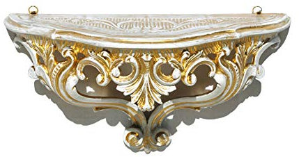 LIGUORO SHOP Regal im venezianischen Barock-Stil, Konsole, künstlich, Vintage, Shabby Chic, 38,5 x 20 x 15,5 cm (Gold/Weiß)