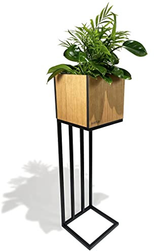 FLEXISTYLE Blumenbeet Harmonic Eiche Holz Metall loft Indoor Industrial Oak 22x22x80 cm