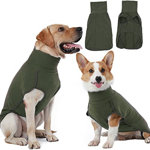 Hjyokuso Hundepullover, Hundemantel Fleece, Warmer und Leichter Pulli für Kleine Mittelgroße Große Hunde, Wintermantel, Outdoor Jacke - Grün