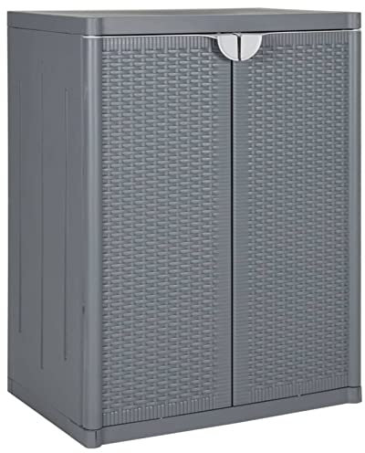 ZEYUAN Gartenschrank Grau 65x45x88 cm PP Rattan-Optik, Outdoor Schrank Wetterfest, Balkonschrank, Paketbox, Terrassenschrank, Aufbewahrungsschrank, Werkzeugschrank, Balkon Box -at