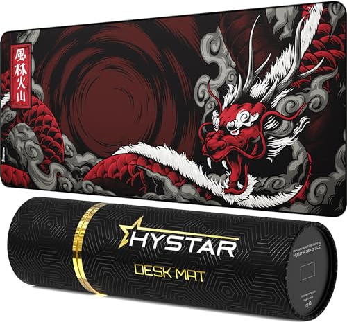 Hystar Extended Gaming Mouse Pad | 5mm Thick, Waterproof Surface, Smooth Polyester Fabric, and Natural Rubber Base | Mythic Dragon (XXXL 45 x 20)
