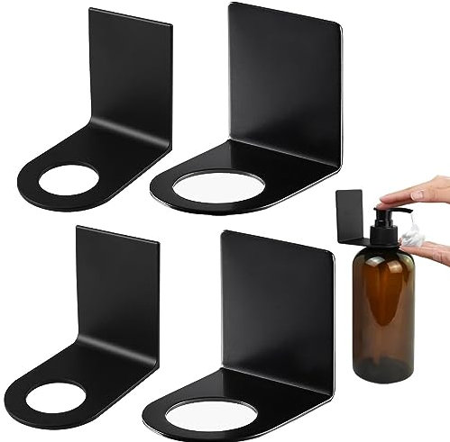4PCS Wall Mounted Soap Dispenser Holder - Stainless Steel Self Adhesive Pump Hand Stand for Hand Sanitizer, Shampoo Bottle Hanger for Kitchen Bathroom