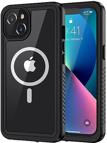 Lanhiem iPhone 13 Magnetic Case, Waterproof Dustproof Shockproof Case with Built-in Screen Protector Compatible with Magsafe, Full Body Protective Cover for iPhone 13 6.1 inch -Black
