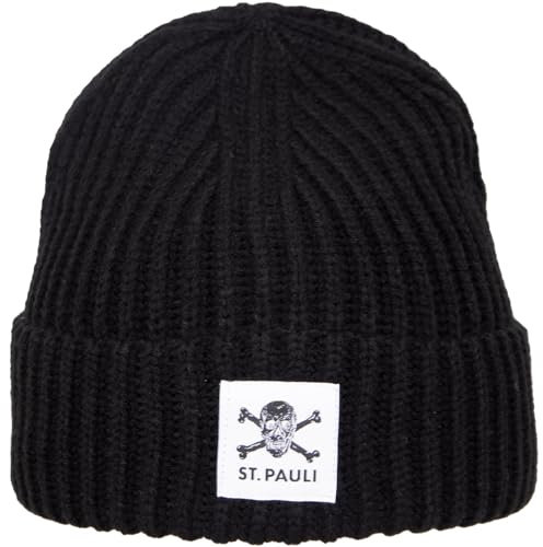 FC St. Pauli Grobstick Totenkopf Beanie Wintermütze (DE/NL/SE/PL, Alphanumerisch, Einheitsgröße, schwarz)