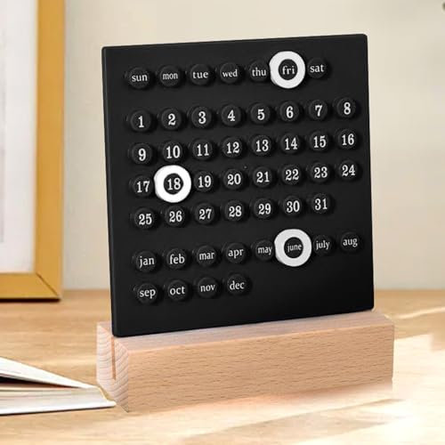 BBTISG Ewiger Blockkalender für Schreibtisch, Schreibtischkalender Kalender Datum Desktop Tag Monats und Wochenanzeige DIY Kreis mit Datumsmarkierungsringen für Café, Restaurant, Büro (Schwarz)