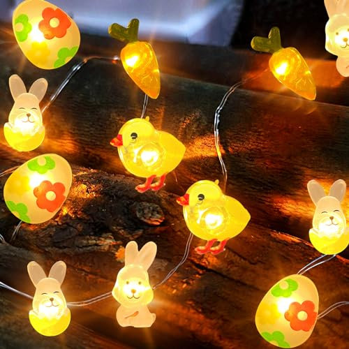 TOPJOWGA Ostern Lichterkette, 2M 20LED 3D Micro Ostern Lichterkette, Ostern Nachtlicht Dekorative Lichter, Osterhasen Lichterketten, Ostereier Hasen Karotten Osterdeko für Ostern Party Dekoration