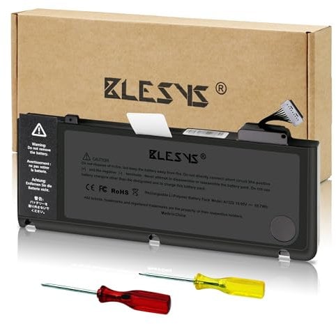 BLESYS A1322 Laptop Akku für MacBook Pro 13 Zoll A1278 (Mitte 2009, Mitte 2010, Anfang 2011, Ende 2011, Mitte 2012) [Li-Polymer 10,95 V, 6000 mAh/65,7 Wh]
