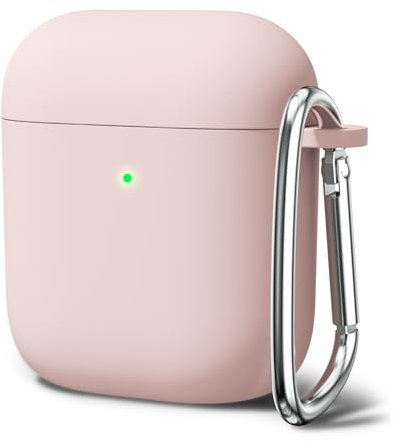 Oakxco für Airpods Hülle Silikon Bunt Matt Glatt Dünn Weich Gummi Airpods 1/2 Generation Case, Mädchen Einfarbig Hart Plastik Slim TPU Aesthetic Silikonhülle mit Karabiner, Hellrosa