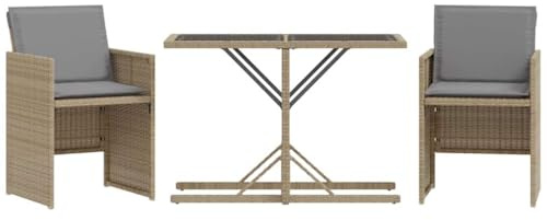 vidaXL 3-TLG. Bistro-Set mit Kissen Beigemischung Poly Rattan