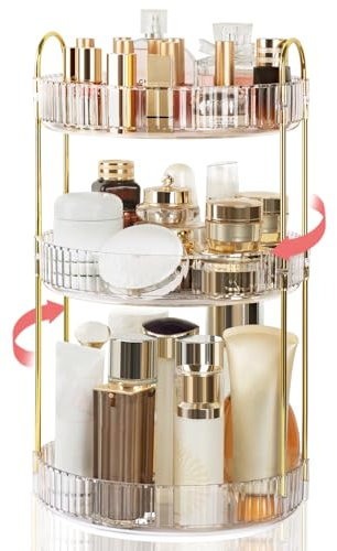 Boxalls Organizer Trucchi Girevole, Porta Trucchi Organizzatore 360° Grande Capacità, Organizer Trucco Bagno, Contenitore Contenitori Trucchi da Tavolo Espositore Creme (3 Ripiani, Trasparente)