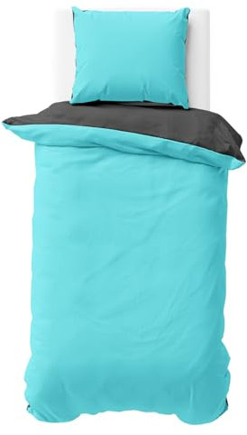 Visaggio Wende Bettwäsche Mikrofaser 155x200 cm Türkis Anthrazit Bettbezug Garnitur Set Uni Einfarbig Deckenbezug Kissenbezug Schlafzimmer Set
