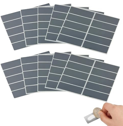 200 Stück Rubbelaufkleber, 48 x 15 mm Rubbellose Selber Machen, rechteckig Scratch off Sticker, Rubbeletiketten, Überraschungen Scratch Sticker für DIY(Silber)