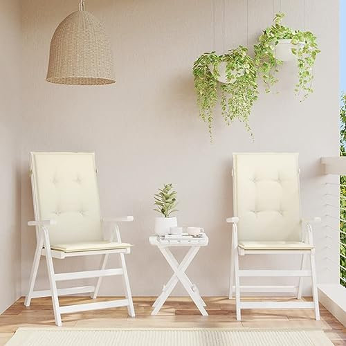 Homgoday Gartenstuhlauflagen Hochlehner 2 STK. Stuhlauflagen Hochlehner Sitzauflagen Sitzkissen Polsterauflagen Stuhlkissen Auflagen für Hochlehner Gartenstuhl Creme 120x50x3cm Stoff