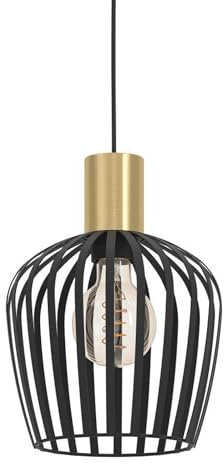 EGLO Hängelampe Empoli, 1-flammige Pendelleuchte über Esstisch, Esszimmerlampe Retro aus Metall in Schwarz und Messing, Hängeleuchte mit E27 Fassung