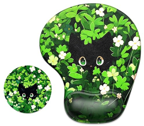 ITNRSIIET Tapis de Souris Ergonomique avec Support de Poignet en Gel, Tapis de Souris pour Bureau Confortable, Surface Lisse et Base antidérapante en polyuréthane, 24,1 x 21,1 cm, Motif Chat Vert