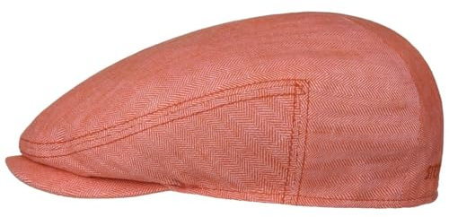 Stetson Woodfield Linen Flat Cap Leinenmütze Herren Schirmmütze mit UV-Schutz Herringbone Frühjahr Sommer rot 61 cm