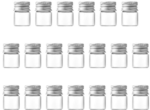 FSSTUD Lot de 20 mini flacons vides en verre de 5 ml - Flacons vides pour échantillons de liquide, flacons de rangement pour bijoux, perles, petits flacons de message de mariage avec bouchons à vis en