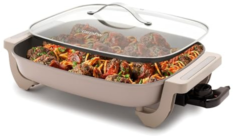 GreenPan Fortschrittliche 30,5 x 38,1 cm elektrische Pfanne mit Deckel, 7 QT Kapazität für Familienmahlzeiten, gesunde Keramik-Antihaftbeschichtung, PFAS-freie Beschichtung, Braten, Sautieren,