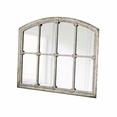 Loberon Spiegel Tobiah, mit Aufgesetzten Sprossen, Vintage-Charme, mit Antik-Finish, zum Hängen oder Stellen, Wohn-Accessoire, Spiegelglas, Eisen, antikweiß