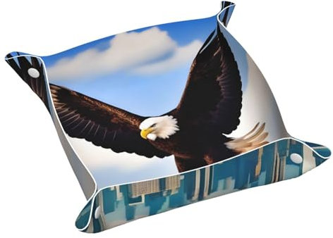 Poezjzw Schmucktablett aus Leder, Motiv: Adler mit Flügeln, für Nachttisch, Schreibtisch, kleiner Auffangbehälter, Reise-Teller für Schlüssel, Geldbörse, Uhr, Münzen, klein