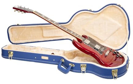 Crossrock Designer Series CRW520SGVB - Custodia in legno per chitarre elettriche Gibson SG, con blocco di sicurezza, piedini in metallo, spazio di archiviazione, colore: Blu acceso, Blu vibrante, SG