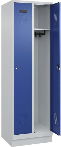 C + P Möbelsysteme C+P | Spind Evolo Plus | 2 Abteile | lichtGrau/Enzianblau | B 600 mm | mit Bodensockel | Zylinderschloss