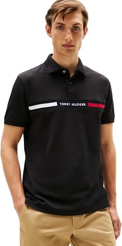 Tommy Hilfiger Men’s Short Sleeve Chest Insert Regular Fit Polo Shirt, Black (Black), M