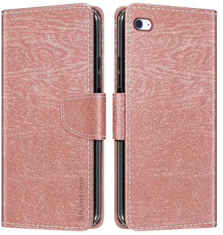 Gestreifte PU Leder Handyhülle Kompatibel mit iPod Touch 4, Schlanke Klapphülle mit Magnetverschluss, Kartenfächern und Standfunktion (Rose Gold)