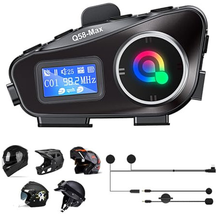 Motorbike Intercom Helmet Bluetooth Headset with Mic IP65 Waterproof Noise Cancelling Motorcycle Intercom Headphones with Microphone Bluetooth Helmet Speakers Motorbike Communication System Earphones