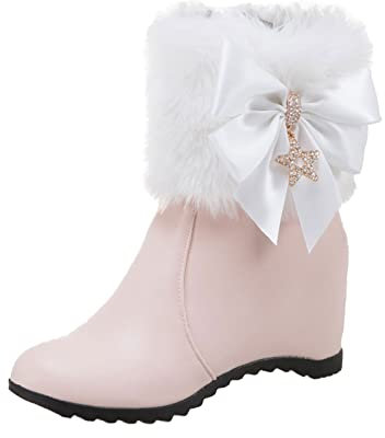 Damenstiefel mit niedrigem Absatz, Fußgewölbeunterstützung, modisch, Leder, Plüsch, Gürtelschnalle, Dekoration, erhöhte dicke Sohle, kurze Stiefel, elegant, Hochzeit, Party, Büro, rose, 41 EU