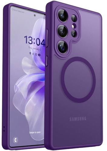 CANSHN Funda Magnética para Samsung Galaxy S25 Ultra(6.9 Pulgadas), [Protección Total de La Cámara] Carcasa Fondo Mate Translúcido,Morado Oscuro