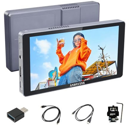 ANDYCINE X5L 6 Pouces Moniteur de caméra Tactile, 1200 nits CNC, Batterie 3000 mAh intégrée, Ultra léger, entrée/Sortie HDMI 4K, Full HD 1920 x 1080p, Moniteur 3D LUTs pour caméra