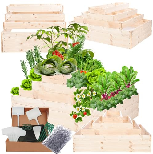 MODO24 Hochbeet Holz, Blumenkasten, Gartenbeet, 54x117x60cm, Natur | Pflanzkasten, Blumenbeet, für Garten, Balkon und Terrasse, Kiefernholz, Massivholz, Gemüsebeet, Kräuterbeet