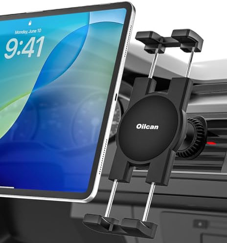 Oilcan Vent Tablet Holder for Car [Hands-Free, Stable] Air Vent Car Tablet Mount Front, Vehicle Ventilation Bracket Clip for iPad Pro Air Mini, Galaxy Tab, Fire HD, iPhone, 4-13 Phones & Tablets
