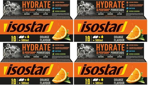 Isostar - Hydrate & Perform Powertabs saveur Orange - Tablettes Effervescentes pour Boisson Isotonique - 10 Tablettes - 190908 (Lot de 4)