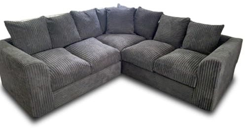 2 C 2 Corner Couch - Dylann Jumbo Cord Sofa Set - 5 Seater Corner setter - Comfort Dual Arm Sofas - Modular Corduroy Sofa for Living Room Lounge Drawing Room Indoors Decor (Grey, 2C2)