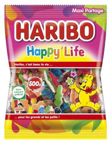 HARIBO - Happy Life - Assortiment De Bonbons Sans Colorants Artificiels - Sachet - 500 g