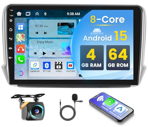 Inefala 8Core 4+64GB Autoradio Android 15 pour Peugeot 208/2008 2012-2018, Wireless Carplay Android Auto, 10.1 Écran Poste Radio Voiture Bluetooth avec GPS WiFi 32EQ DSP RDS 58UI Caméra de Recul Mic