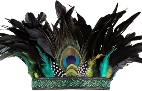 Halloween-Haarreif für Damen, schwarzes Feder-Design mit Pfauenfedern, elastische Passform für Erwachsenenpartys, Mehrfach, Einheitsgröße