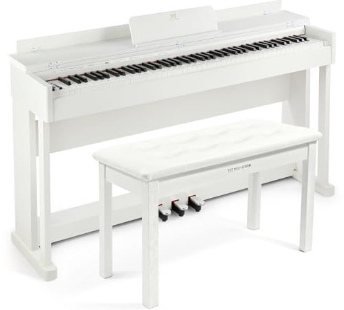 MUSTAR Digital Piano 88 Tasten mit Klavierhocker, E Piano weiß mit Hammermechanik, E-Klavier mit 3 Pedale Adapter, 2 Kopfhöreranschluss, Duales Kontrollsystem, USB/MIDI, Klassisch professionell