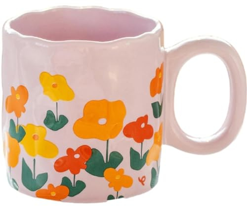 YDoLimmer Blumenmuster Kaffeebecher Porzellan Kaffeetasse 420ml große Blumentasse Milchbecher süße Teetasse Geschenk für Geburtstag Valentinstag Weihnachten Hochzeit (Lila)