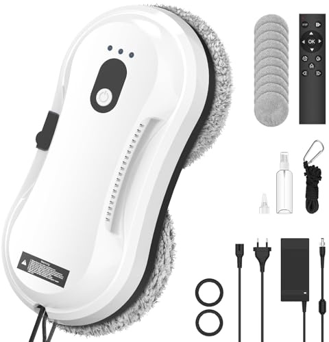Robot Laveur de Vitre, Super Aspiration 5600 Pa, Télécommande, Surveillance Intelligente des Bords, Système de Pulvérisation Automatique, Corde de Sécurité 4M, pour Toutes Surfaces Lisses