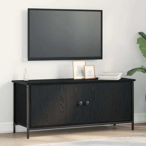 ROMHZKS Schwarzer Eichen TV-Ständer Schwarze Eiche Spanplatte, Metall tv möbel Fernseher kommode tv Regal HiFi Rack
