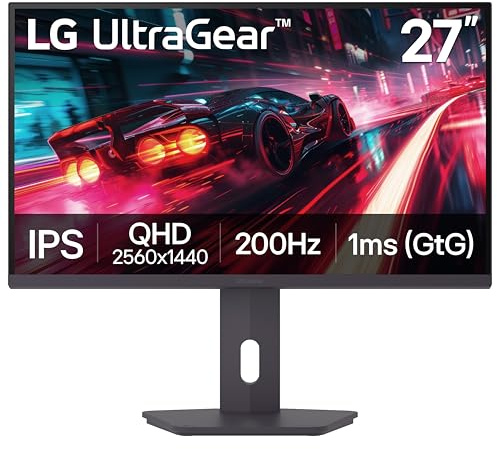 LG 27G610A-B Ultragear QHD Monitor IPS para Juegos de 27 Pulgadas (2560 x 1440), 200Hz, 1 ms, AMD FreeSync Premium, VESA DisplayHDR 400, HDMI, DisplayPort, inclinación/Altura/Giratorio/Soporte